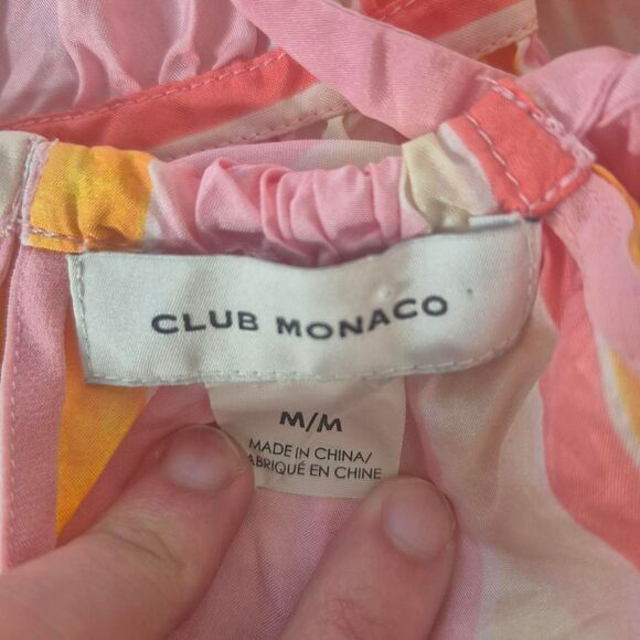 Club Monaco Pink & Yellow Striped Halter Top Ruffle Silk Size Medium - Picture 4 of 5